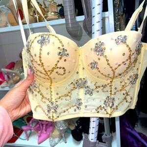 Crystallized bralette with beads, crystals, and pearls